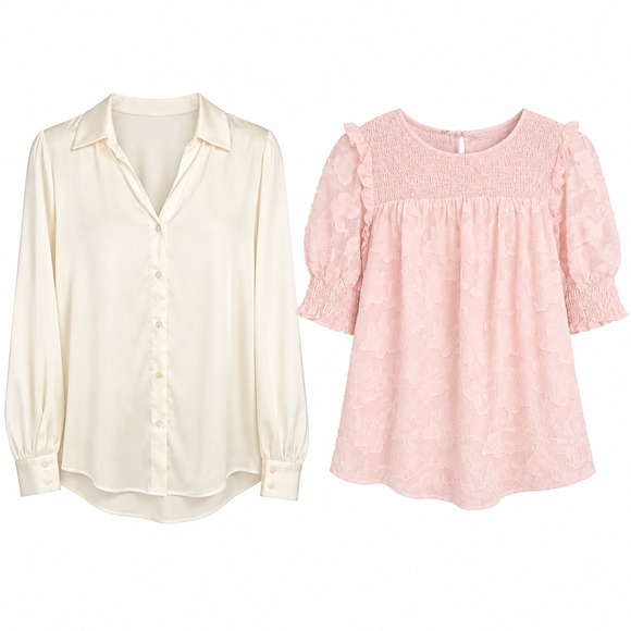 Maison D' Amelie Tops - Women's Blouse Lot Size Large Maison d'Amélie Satin + Dokotoo Pink Ruffle Top